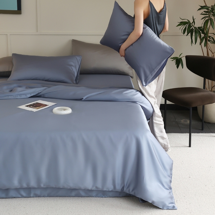 91家纺网 家纺一手货源 找家纺 轩和 2025新款A类LF60S兰精天丝单品被套 劳伦蓝