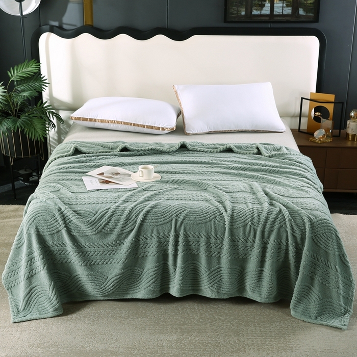 91家纺网 家纺一手货源 找家纺 巴木赫 2024新款8字塔芙绒毯子毛毯 湖绿