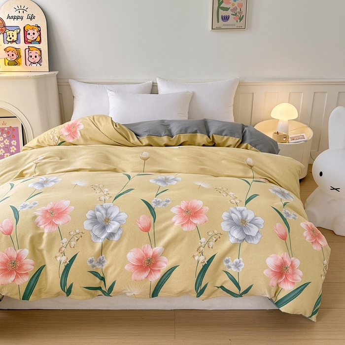 91家纺网 家纺一手货源 找家纺 2025新款加厚生态磨毛单被套 金花浮梦