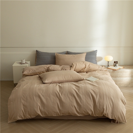 91家纺网 家纺一手货源 找家纺 佰亿莱 2024新款全棉提花四件套 麦穗-香槟金