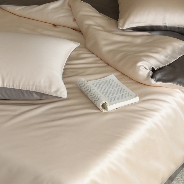 91家纺网 家纺一手货源 找家纺 轩和 2025新款A类LF60S兰精天丝单品枕套 奶酪黄+伯爵灰