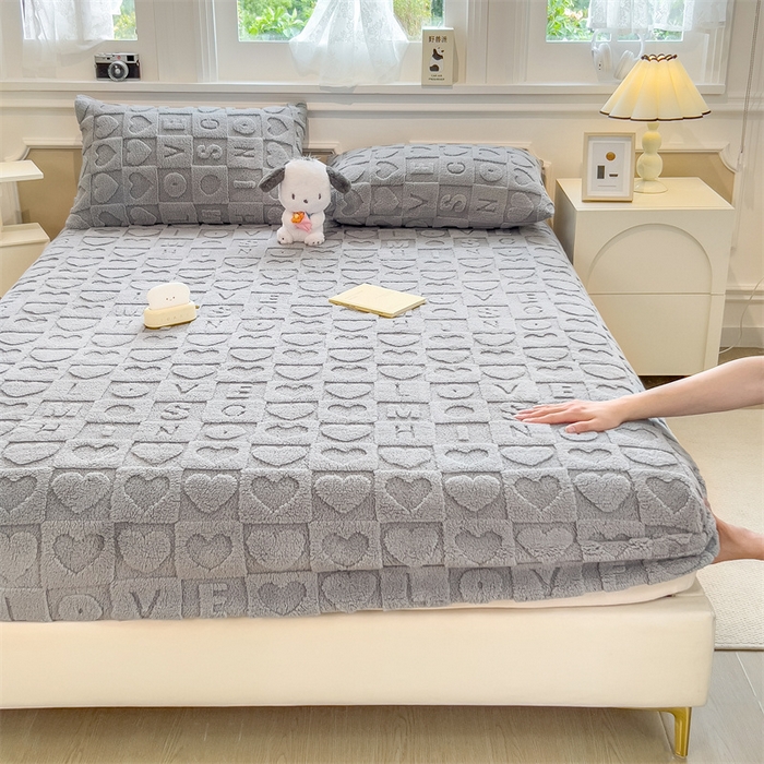 91家纺网 家纺一手货源 找家纺 欧邦 新款爱心款提花塔芙绒床笠款单品床笠 雅致灰-床笠款