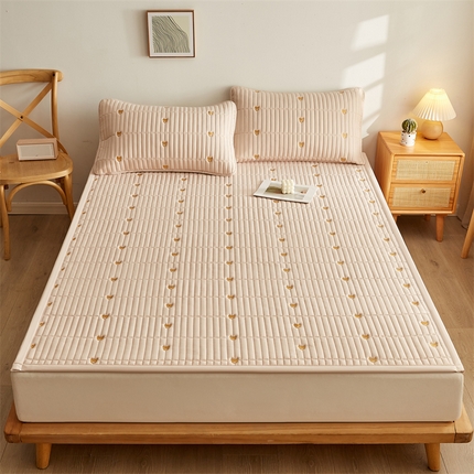 叠派家纺 2024新款水洗棉刺绣床护垫 小熊-卡其