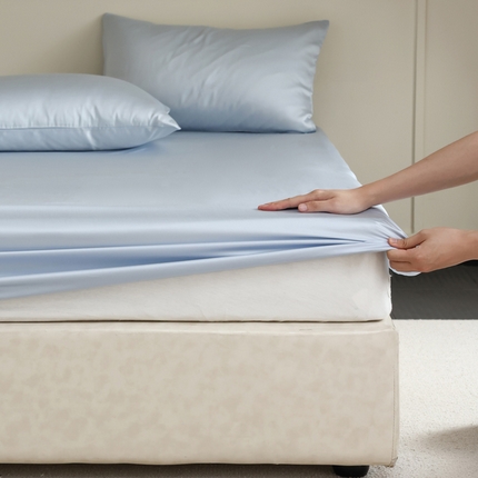 91家纺网 家纺一手货源 找家纺 轩和 2025新款A类LF60S兰精天丝单品床笠 夏日蓝