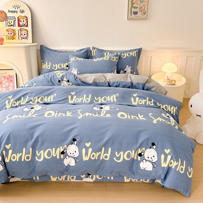 91家纺网 家纺一手货源 找家纺 2025新款加厚生态磨毛床单四件套 萌宠宝贝