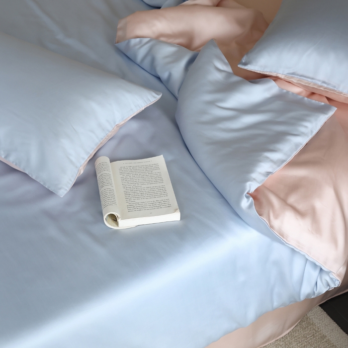 91家纺网 家纺一手货源 找家纺 轩和 2025新款A类LF60S兰精天丝单品枕套 夏日蓝+告白粉