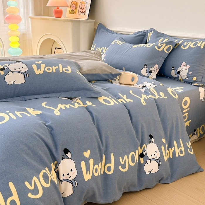 91家纺网 家纺一手货源 找家纺 2025新款加厚生态磨毛床单四件套 萌宠宝贝