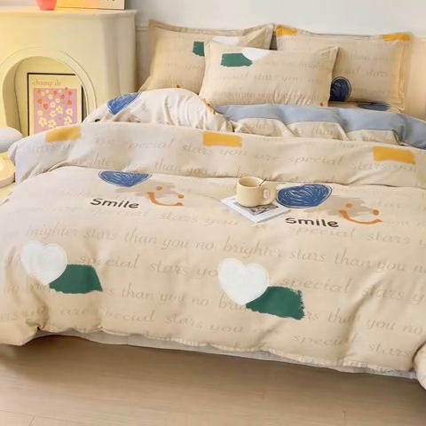 91家纺网 家纺一手货源 找家纺 2025新款加厚生态磨毛床笠四件套 微笑生活