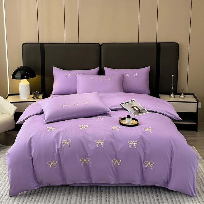 91家纺网 家纺一手货源 找家纺 2024新款高密度13376全棉（蝶舞）四件套 蝶舞（紫色）
