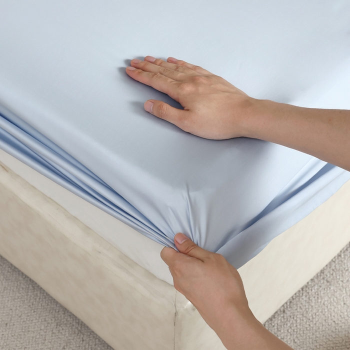 91家纺网 家纺一手货源 找家纺 轩和 2025新款A类LF60S兰精天丝单品床笠 夏日蓝