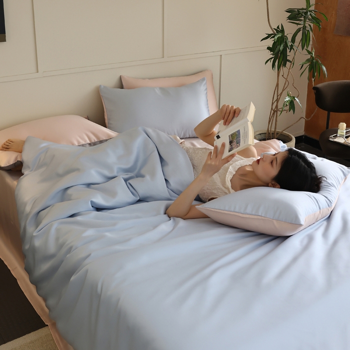 91家纺网 家纺一手货源 找家纺 轩和 2025新款A类LF60S兰精天丝单品被套 夏日蓝+告白粉