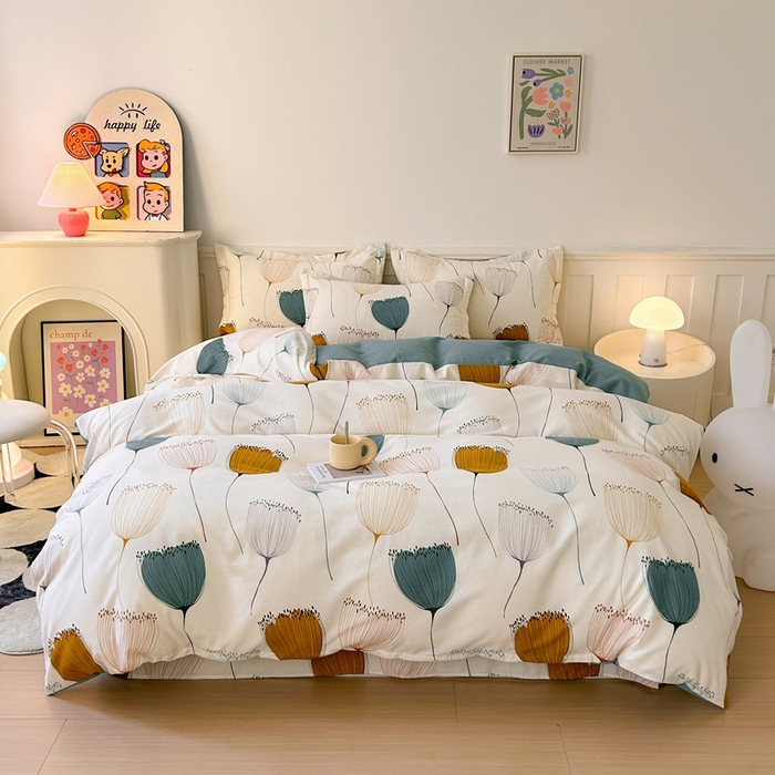 91家纺网 家纺一手货源 找家纺 2025新款加厚生态磨毛床单四件套 花开浪漫