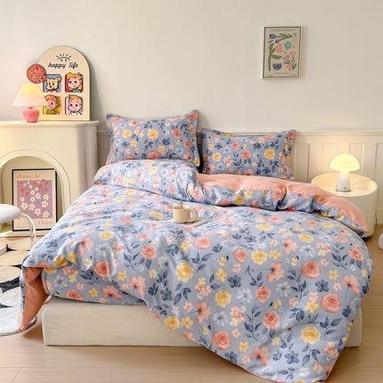 2025新款加厚生态磨毛床笠四件套 花香四溢