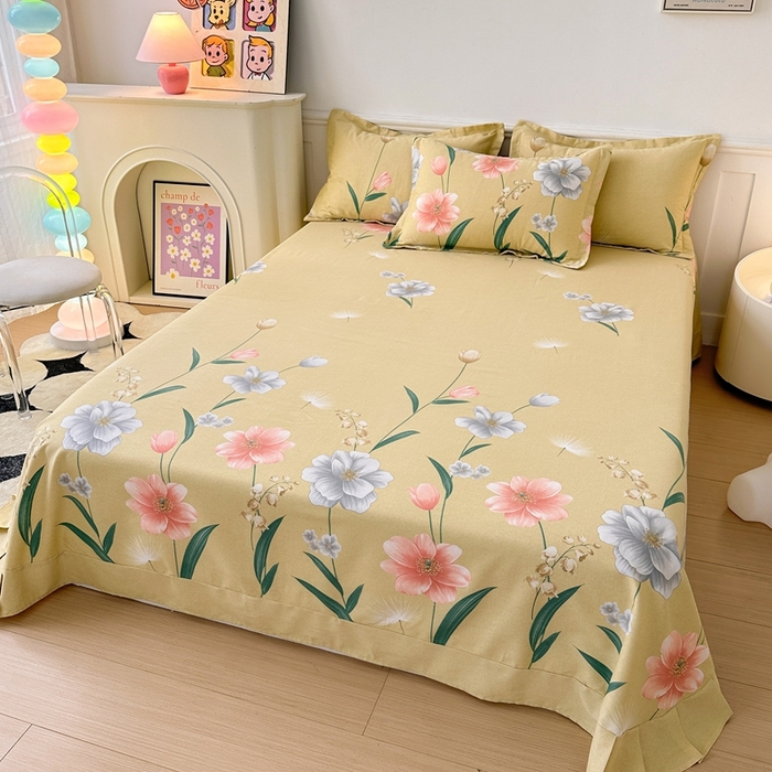 91家纺网 家纺一手货源 找家纺 2025新款加厚生态磨毛单床单 金花浮梦