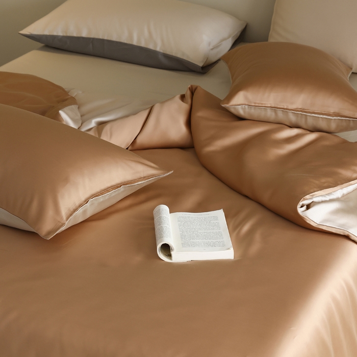 91家纺网 家纺一手货源 找家纺 轩和 2025新款A类LF60S兰精天丝单品枕套 拿铁咖+铂光金