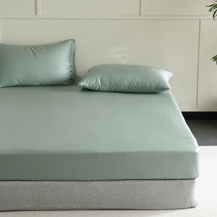 91家纺网 家纺一手货源 找家纺 轩和 2025新款A类LF60S兰精天丝单品床笠 春熙绿