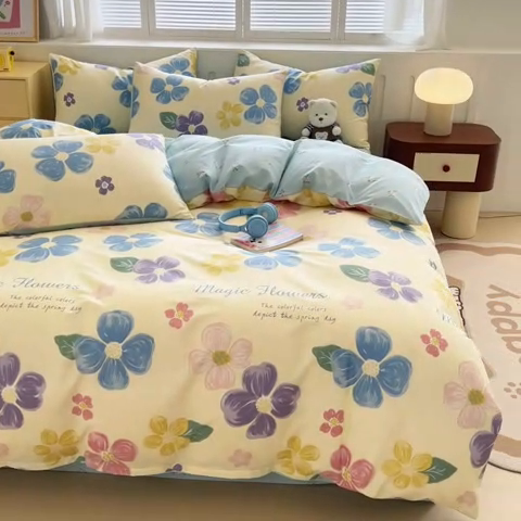 91家纺网 家纺一手货源 找家纺 红馆 2025年全棉12868印花系列四件套花屿芷