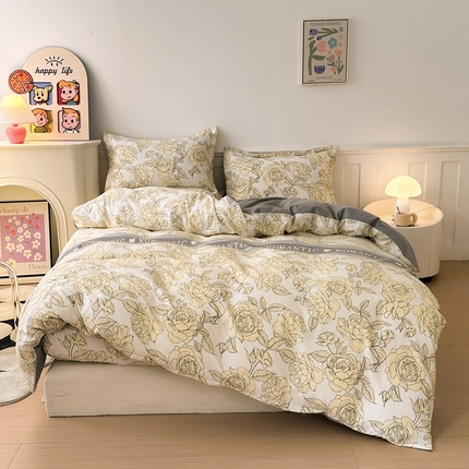 2025新款加厚生态磨毛床笠四件套 初恋