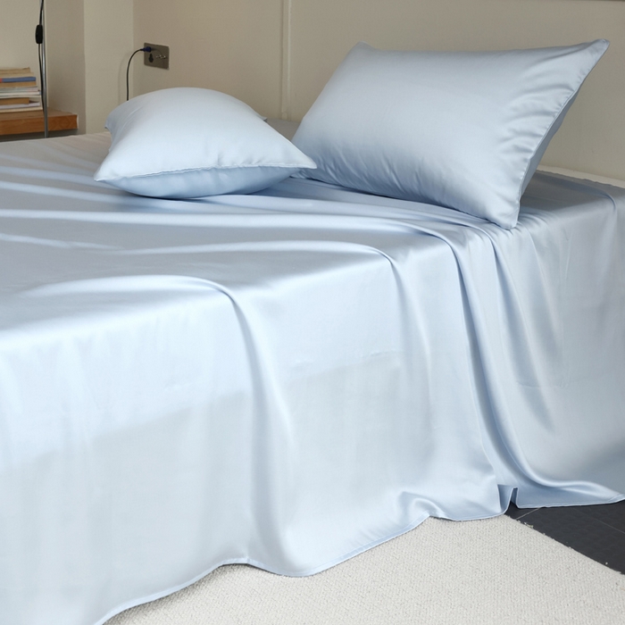 91家纺网 家纺一手货源 找家纺 轩和 2025新款A类LF60S兰精天丝单品床单 夏日蓝