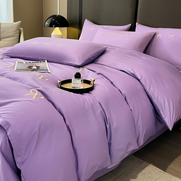91家纺网 家纺一手货源 找家纺 2024新款高密度13376全棉（蝶舞）四件套 蝶舞（紫色）