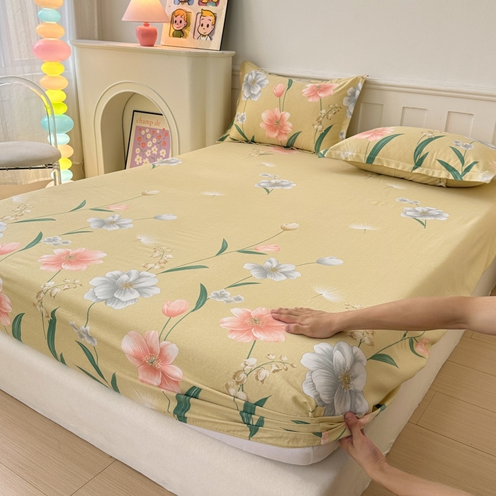 91家纺网 家纺一手货源 找家纺 2025新款加厚生态磨毛单床笠 金花浮梦