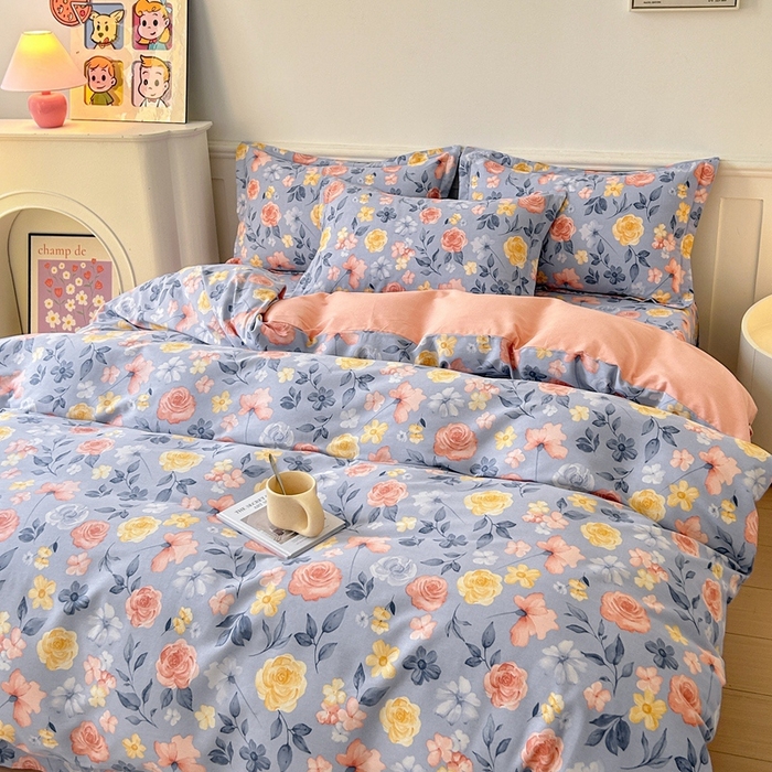 91家纺网 家纺一手货源 找家纺 2025新款加厚生态磨毛床单四件套 花香四溢