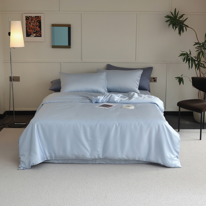 91家纺网 家纺一手货源 找家纺 轩和 2025新款A类LF60S兰精天丝单品被套 夏日蓝