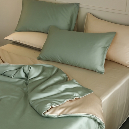 91家纺网 家纺一手货源 找家纺 轩和 2025新款A类LF60S兰精天丝单品枕套 春熙绿+铂光金