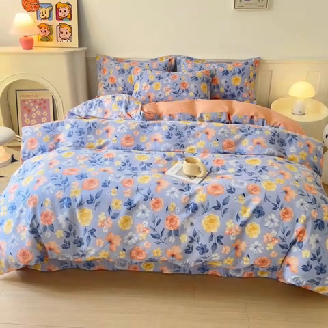 91家纺网 家纺一手货源 找家纺 2025新款加厚生态磨毛床笠四件套 花香四溢