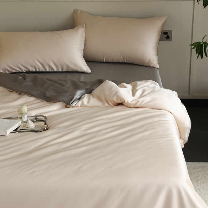 91家纺网 家纺一手货源 找家纺 轩和 2025新款A类LF60S兰精天丝单品枕套 奶酪黄+伯爵灰