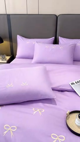 91家纺网 家纺一手货源 找家纺 2024新款高密度13376全棉（蝶舞）四件套 蝶舞（紫色）