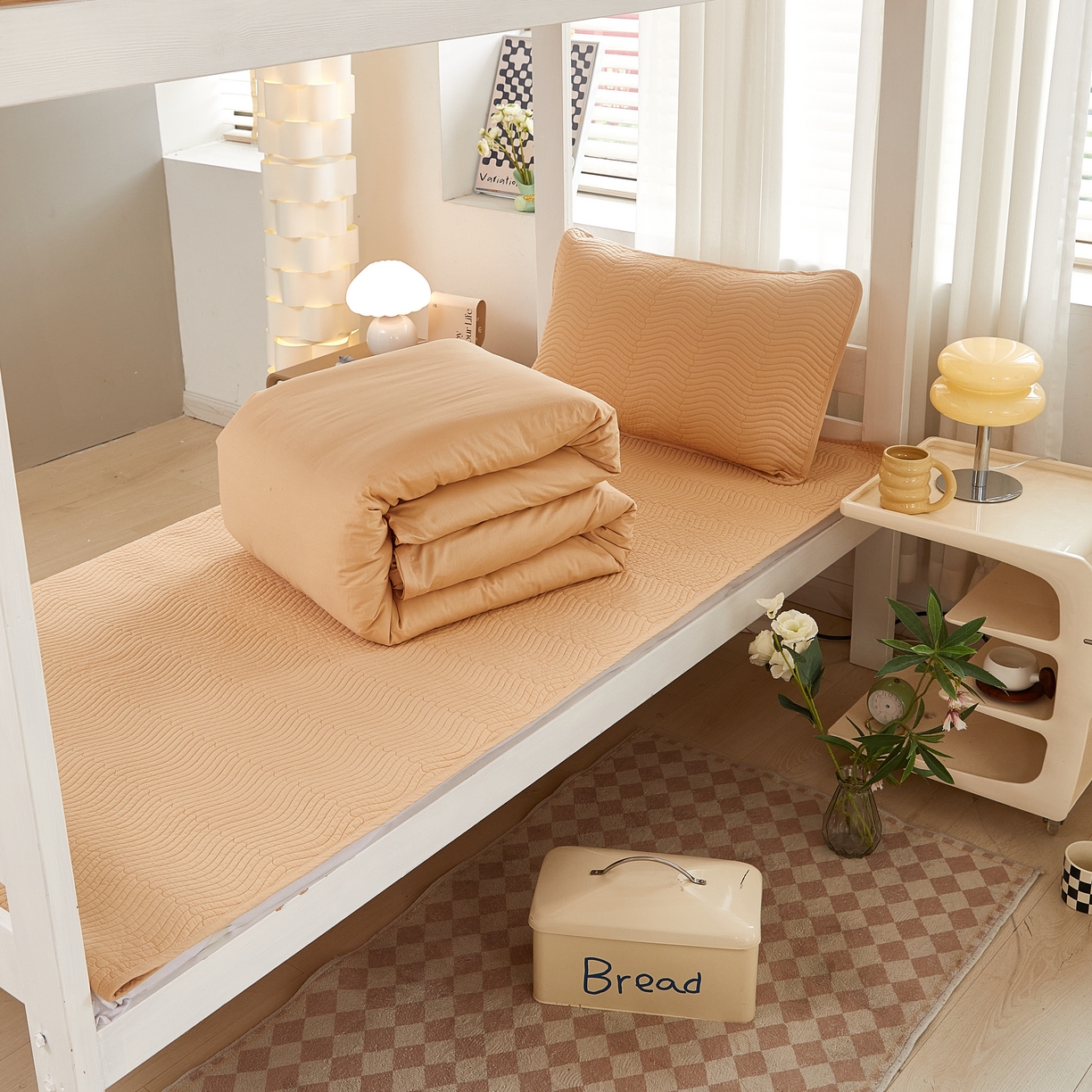 91家纺网 家纺一手货源 找家纺 （总）莎果家纺 2024新款学生款双面纯棉纯色款高温砂洗床盖三件套