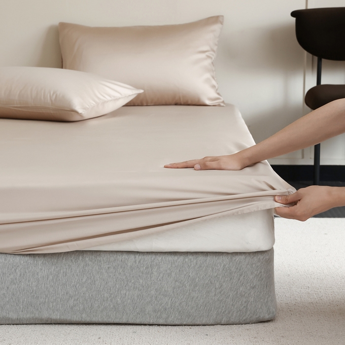 91家纺网 家纺一手货源 找家纺 轩和 2025新款A类LF60S兰精天丝单品床笠 铂光金