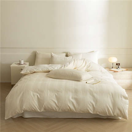 91家纺网 家纺一手货源 找家纺 佰亿莱 2024新款全棉提花四件套 麦穗-奶白