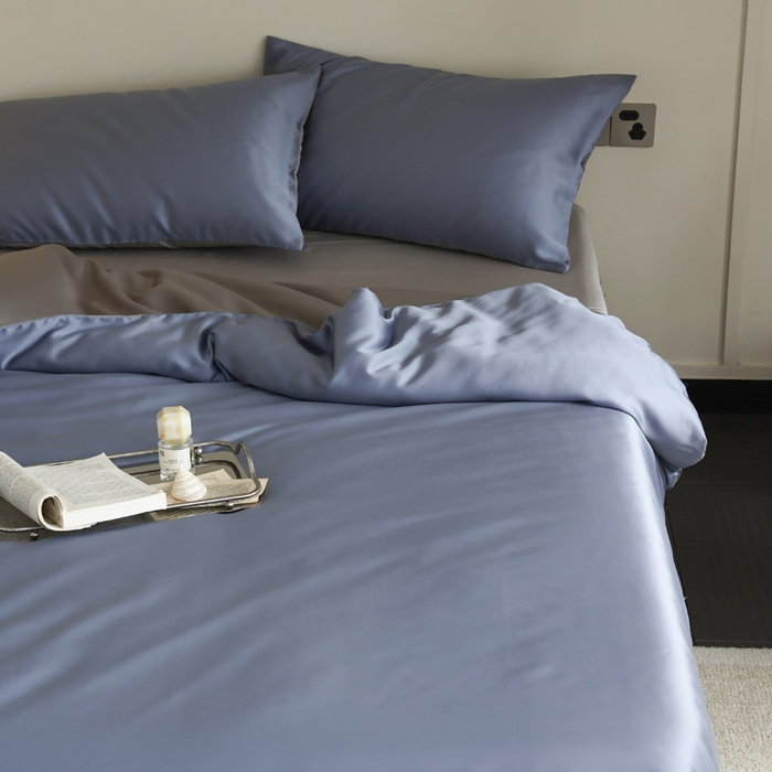 91家纺网 家纺一手货源 找家纺 轩和 2025新款A类LF60S兰精天丝单品枕套 劳伦蓝+伯爵灰