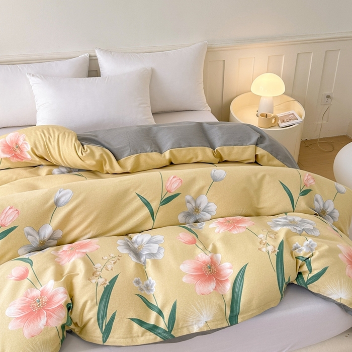 91家纺网 家纺一手货源 找家纺 2025新款加厚生态磨毛单被套 金花浮梦