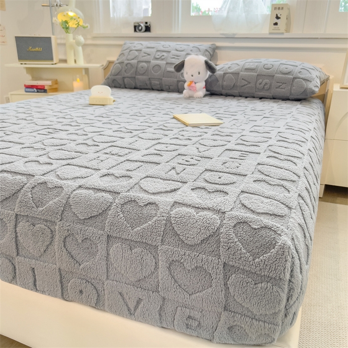 91家纺网 家纺一手货源 找家纺 欧邦 新款爱心款提花塔芙绒床笠款单品床笠 雅致灰-床笠款