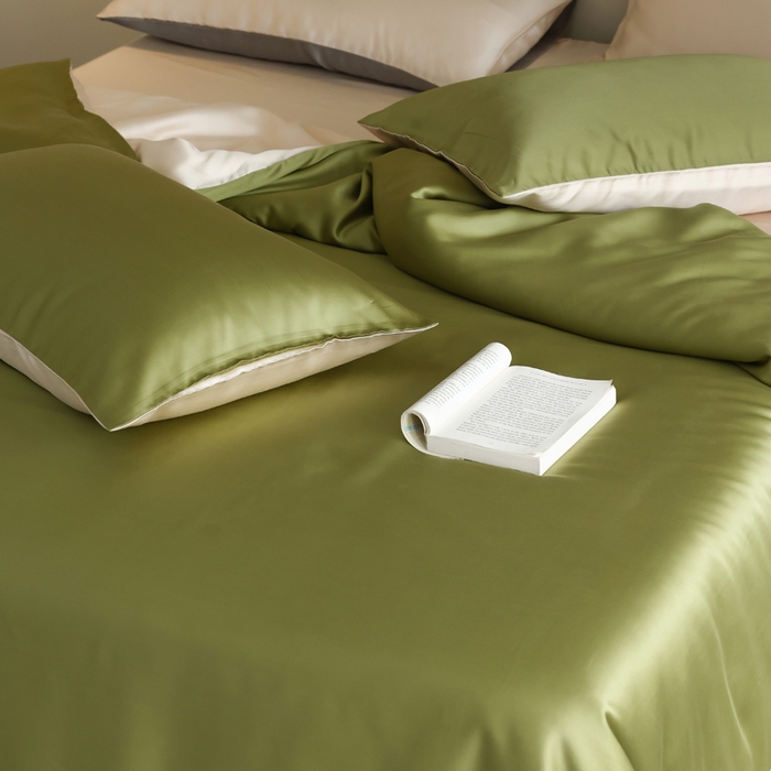 91家纺网 家纺一手货源 找家纺 轩和 2025新款A类LF60S兰精天丝单品枕套 豆蔻绿+奶酪黄