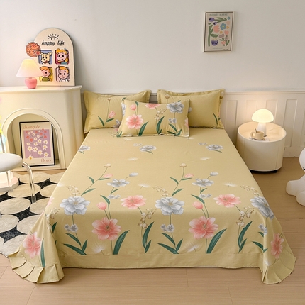 2025新款加厚生态磨毛单床单 金花浮梦