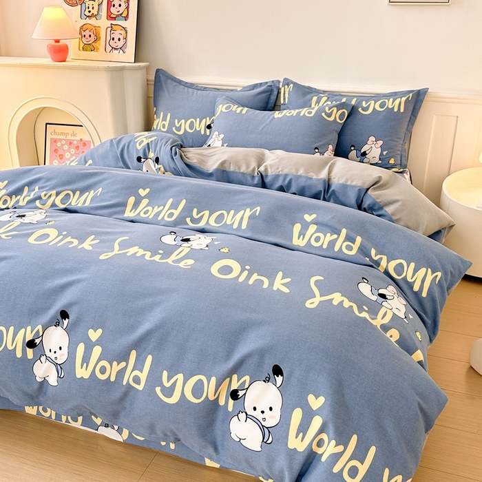 91家纺网 家纺一手货源 找家纺 2025新款加厚生态磨毛床单四件套 萌宠宝贝