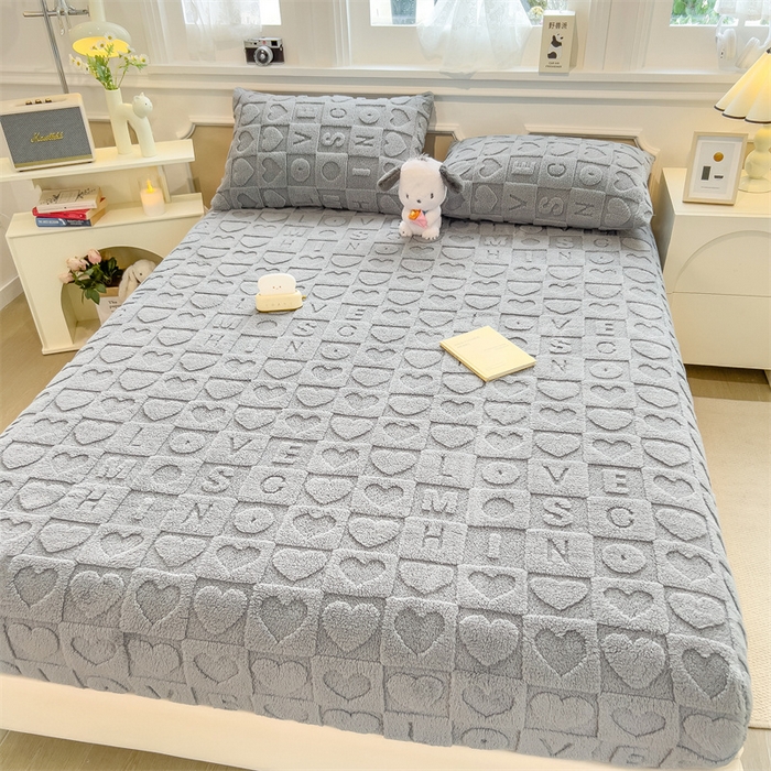 91家纺网 家纺一手货源 找家纺 欧邦 新款爱心款提花塔芙绒床笠款单品床笠 雅致灰-床笠款