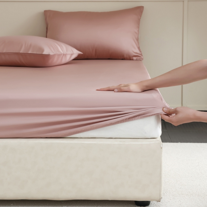 91家纺网 家纺一手货源 找家纺 轩和 2025新款A类LF60S兰精天丝单品床笠 胭脂粉