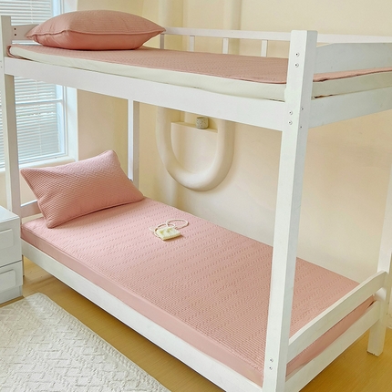 漫时光 2025新款纯棉素色床盖学生宿舍夹棉床笠 胭脂粉