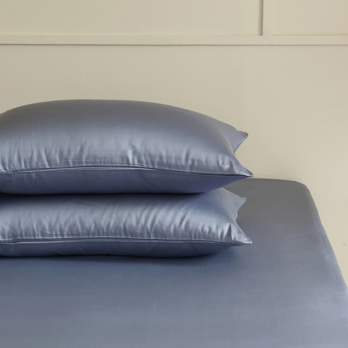 91家纺网 家纺一手货源 找家纺 轩和 2025新款A类LF60S兰精天丝单品枕套 劳伦蓝