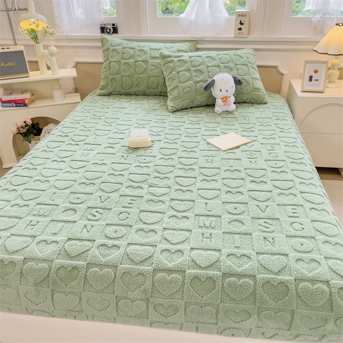 91家纺网 家纺一手货源 找家纺 欧邦 新款爱心款提花塔芙绒床笠款单品床笠 橄榄绿-床笠款