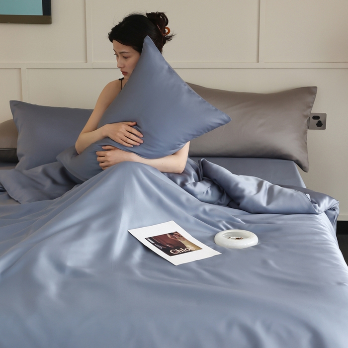 91家纺网 家纺一手货源 找家纺 轩和 2025新款A类LF60S兰精天丝单品被套 劳伦蓝