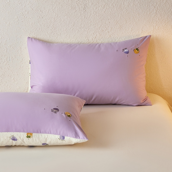 91家纺网 家纺一手货源 找家纺 2024新款全棉纯棉印花刺绣单枕套卡通一对装 草莓点点