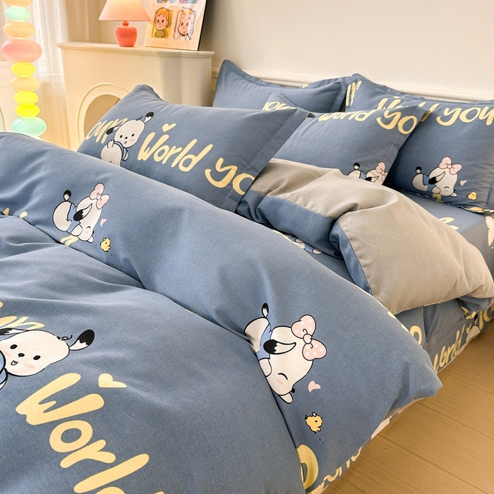 91家纺网 家纺一手货源 找家纺 2025新款加厚生态磨毛床单四件套 萌宠宝贝