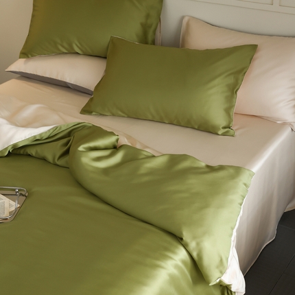 91家纺网 家纺一手货源 找家纺 轩和 2025新款A类LF60S兰精天丝单品枕套 豆蔻绿+奶酪黄