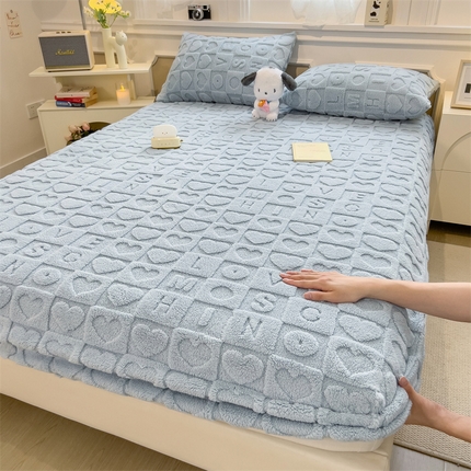 91家纺网 家纺一手货源 找家纺 欧邦 新款爱心款提花塔芙绒床笠款单品床笠 梵星蓝-床笠款